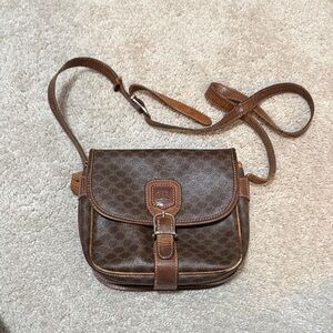 Vintage Celine Brown Patterned Leather Crossbody Bag